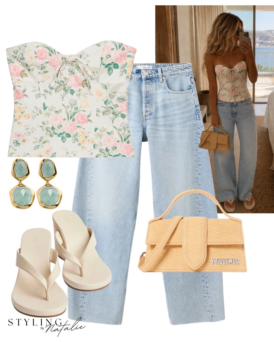 Jeans and nice top 🍃 🌸
Floral corset top, balloon jeans, @linzi thong wedge sandals, jacquemus bag & Monica vinader earrings.
Feminine, cute top, girls night, date night outfit, brunch outfit, cocktails, elevated casual, holiday outfit @Zara

#LTKsummer #LTKdatenight #LTKjeans