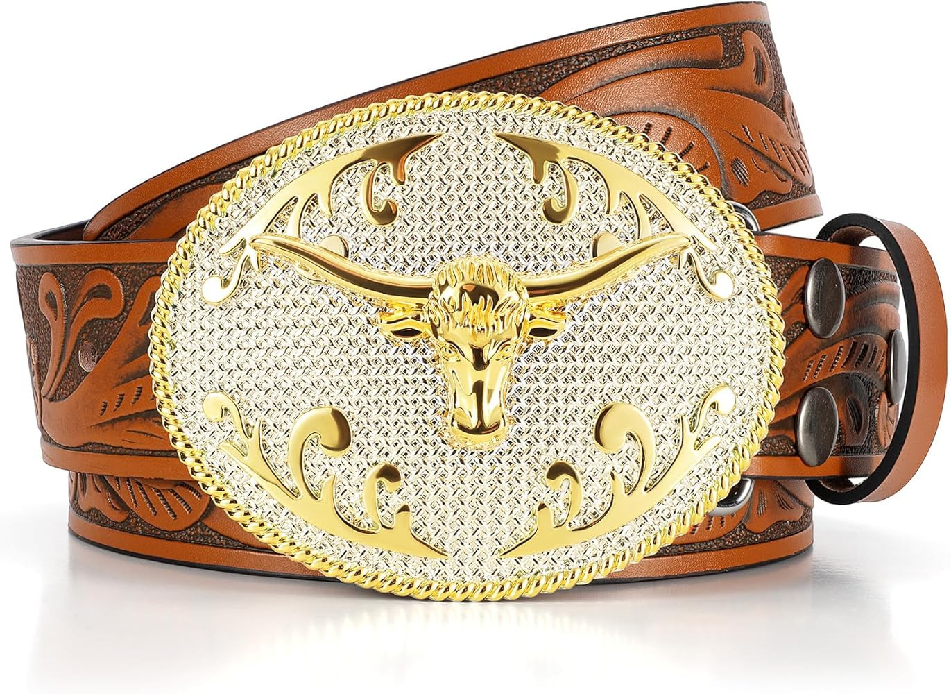 SANSTHS Cowboy Belts for Men Women, Western Leather Belt with Big Buckles Mexican Country Black L... | Amazon (US)