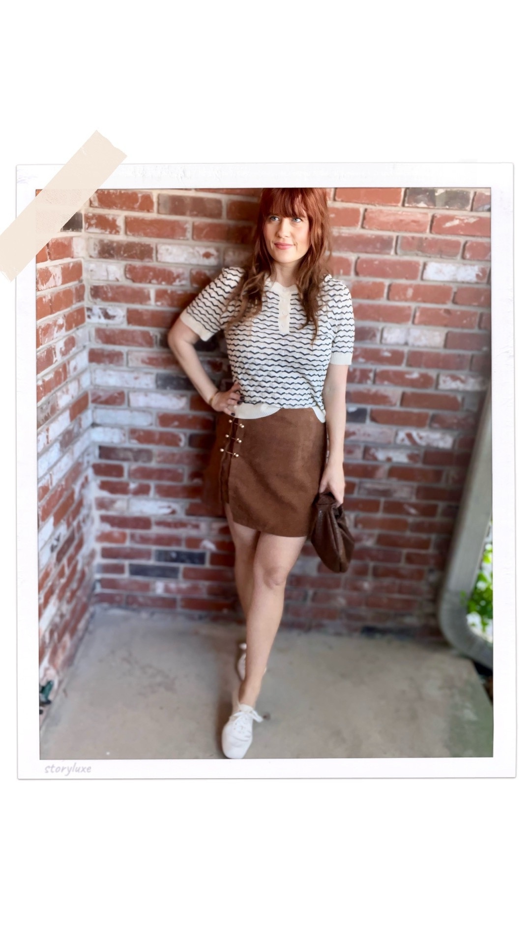 I‘m wearing a blue-cream colored knit top. The exact color is sold out but I linked the same top in black. I’m wearing a corduroy skirt from SHEIN. The baller-sneakers are
from Vivaia. 

The looks is sezane inspired 

#LTKgrwm #LTKootd