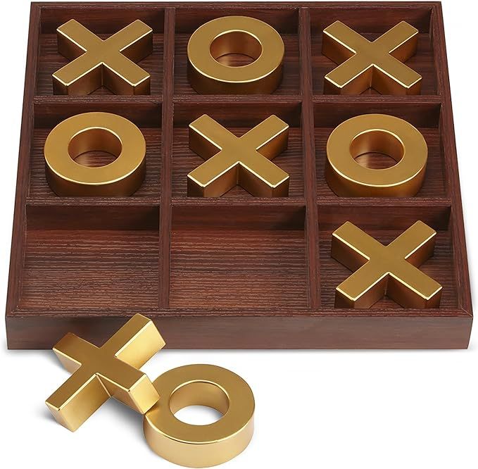 Refinery and Co. 10-Piece Premium Solid Wood Tic-Tac-Toe Board Game, Giant Gold 14” Outdoor/Ind... | Amazon (US)
