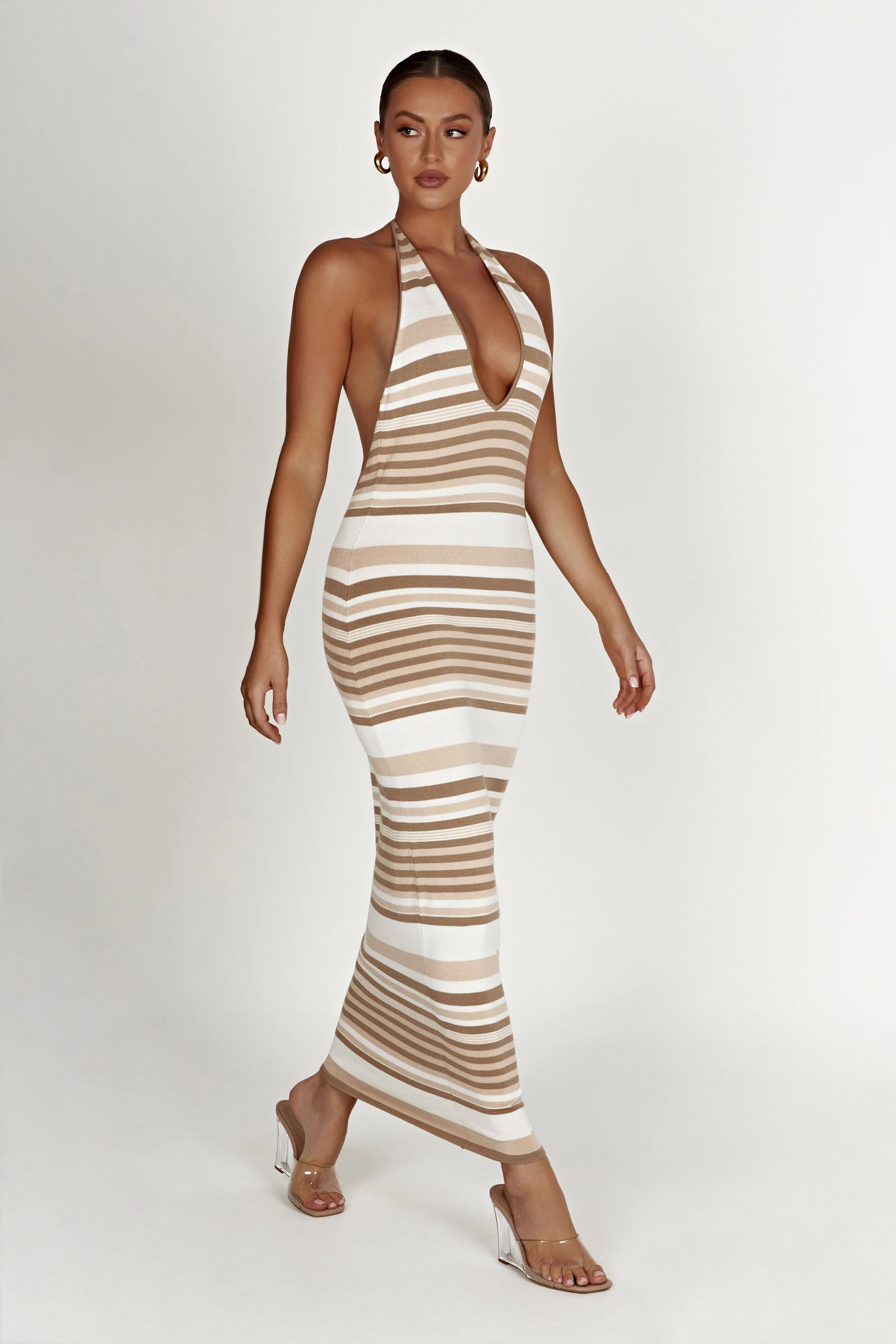 Brienne Stripe Maxi Dress - Cream | MESHKI US