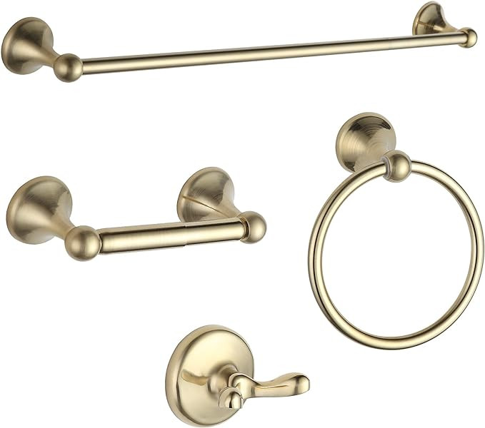 BGL Bathroom Hardware Set, Brushed Shiny Gold Adjustable Expandable Towel Bar 4-Piece Towel Ring ... | Amazon (US)