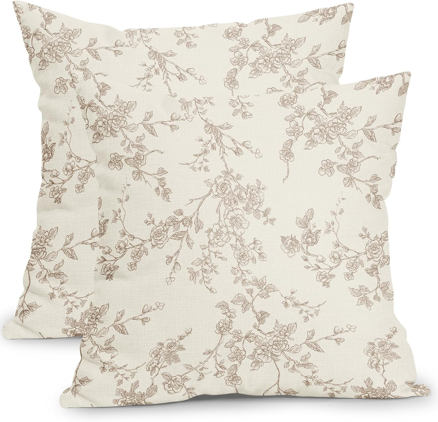 Floral Pillow Covers 18x18 Inch Tan and Cream Outdoor Decorative Throw Pillows Set of 2 Vintage F... | Amazon (US)
