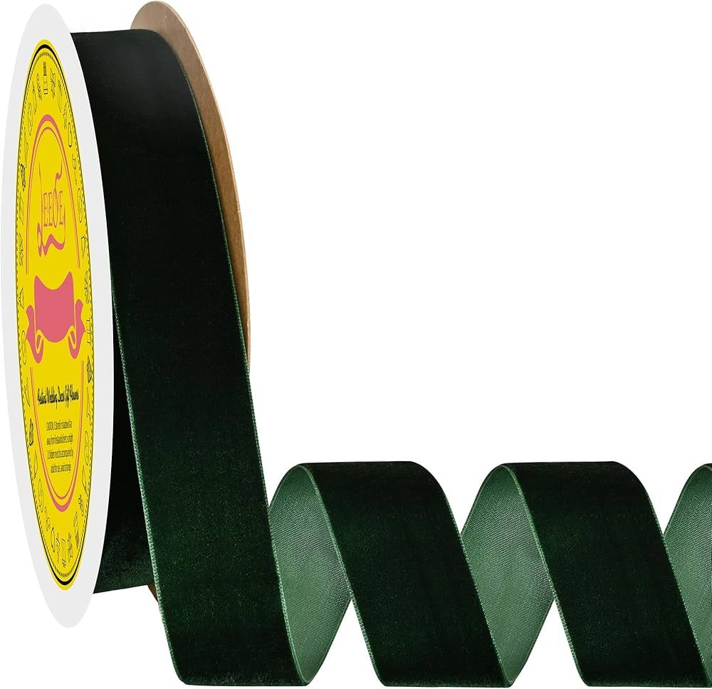 LEEQE Dark Green Velvet Ribbon 1 Inch X 25 Yards Spool Fabric for Christmas Wreath Decoration Han... | Amazon (US)