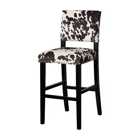 Clayton Cow Print Upholstered Nailhead Trim Bar Stool, One Size, Black | JCPenney