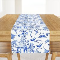 Chinoiserie Table Runner - Watercolor Royal Blue White French Chinese Cotton Sateen By Pattern Garden | Etsy (US)