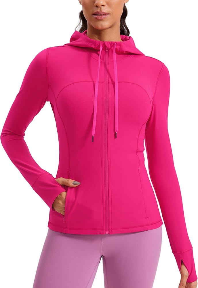 CRZ YOGA Butterluxe Womens Hooded Workout Jacket Athletic Running Zip Up with Back Mesh Vent and ... | Amazon (US)