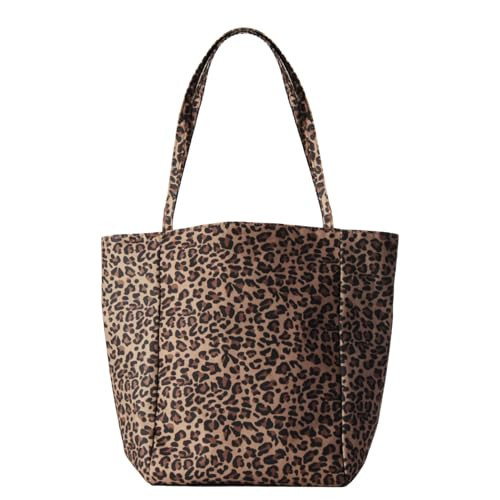 Chic Minimalist Leopard Print Canvas Tote – Versatile Open-Top Shoulder Bag for Women(Dark Leopard) | Amazon (US)