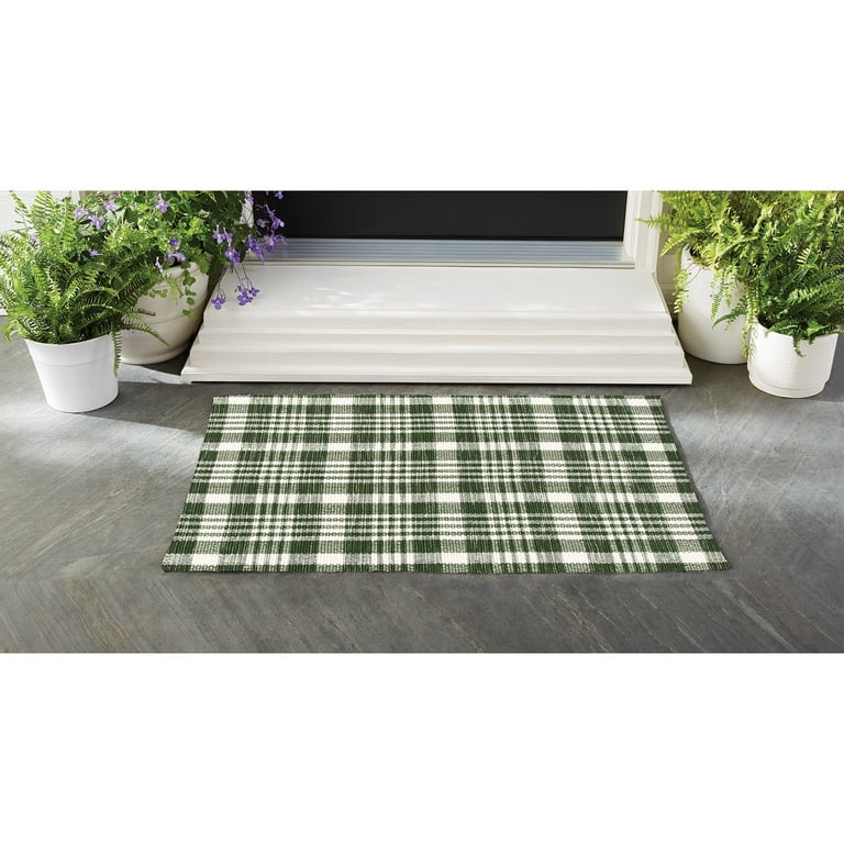Way To Celebrate Dark Green Plaid Outdoor Layering Rug, 24"x36" | Walmart (US)