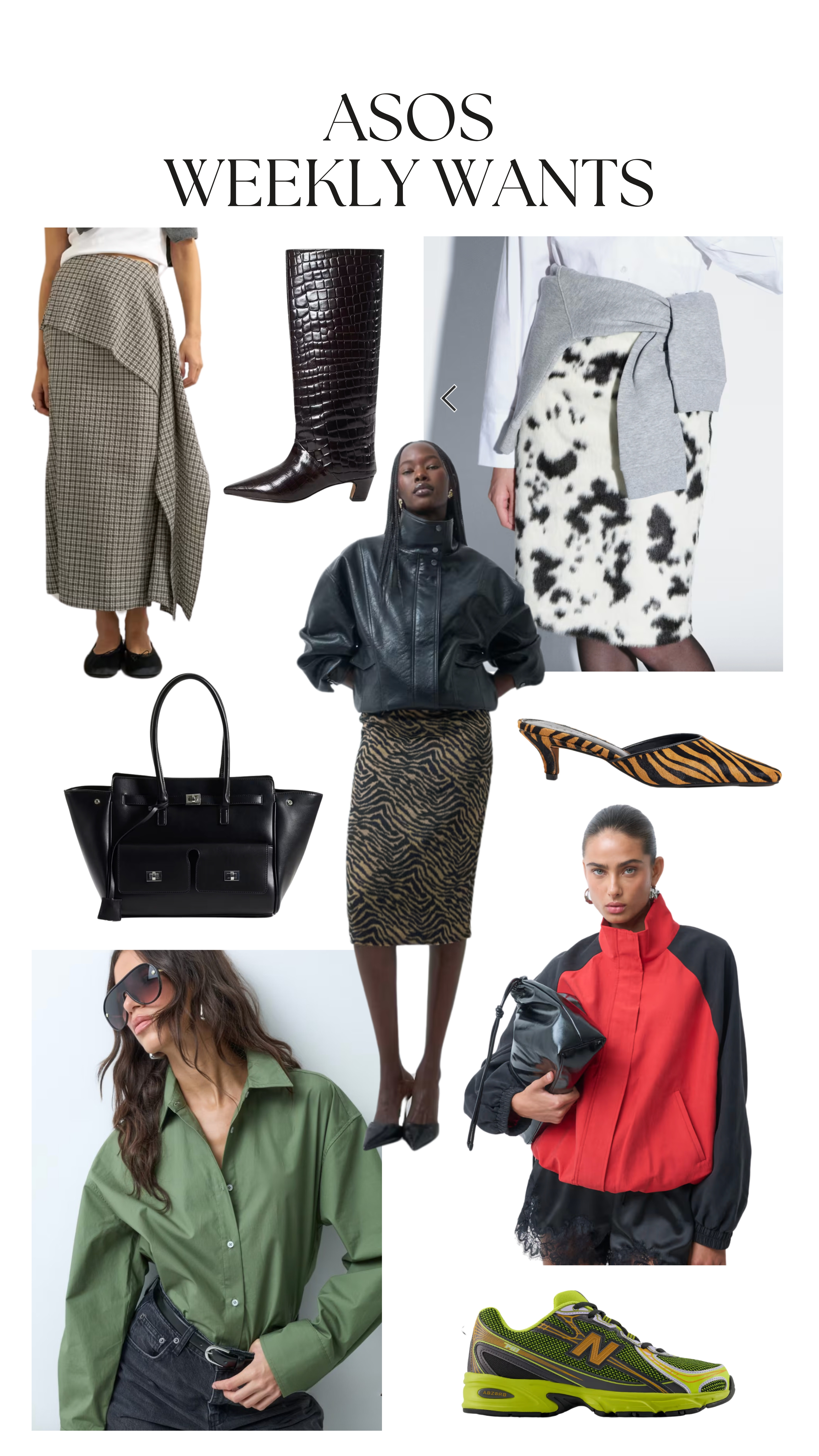 ASOS weekly wants ✨

bomber jacket, track jacket, autumn jacket, lightweight jacket, technical jacket, boxy shirt, button down shirt, oversized shirt, midi skirt, animal print, cow print, mules, knee high boots, leather boots, new balance trainers, autumn outfits 

 #LTKuk #LTKautumn #LTKshoes