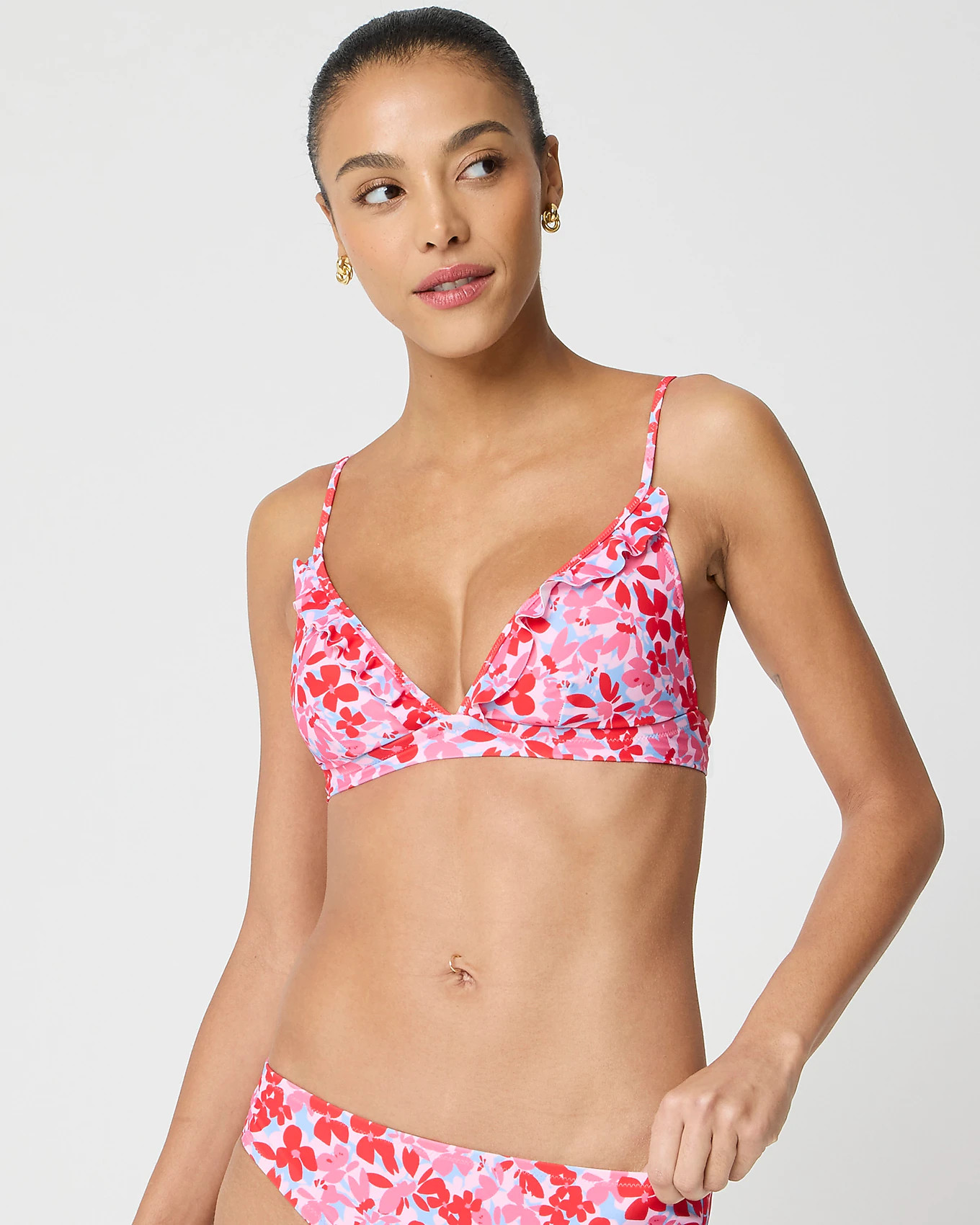 Printed french bikini top with ruffles | J.Crew Factory