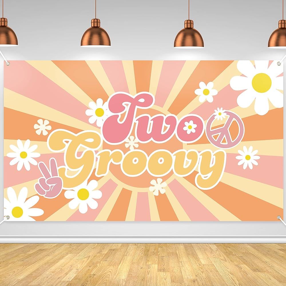 PANTIDE Two Groovy Retro Hippie Boho Girl Party Backdrop Banner Daisy Flower Groovy XtraLarge Pho... | Amazon (US)