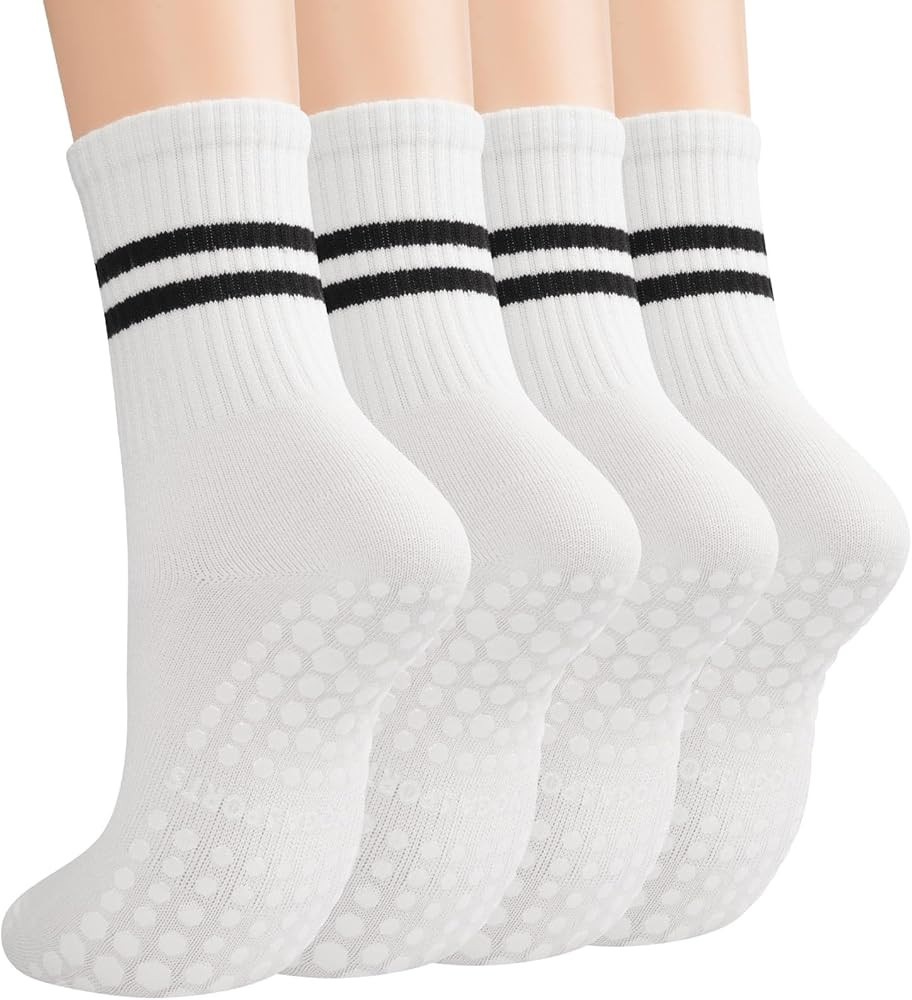 Pilates Slouch Crew Socks for Women, Grip Yoga Socks with Non Slip Grippers for Barre Ballet Danc... | Amazon (US)