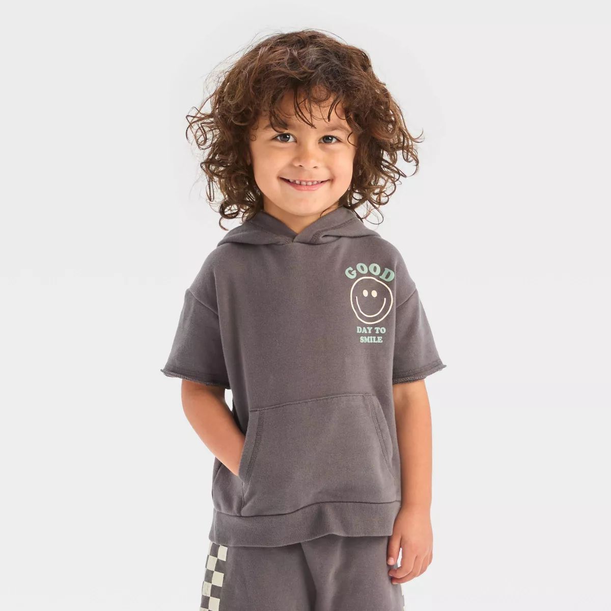 Grayson Mini Toddler Boys' Short Sleeve French Terry Graphic Hoodie - Gray 12M | Target