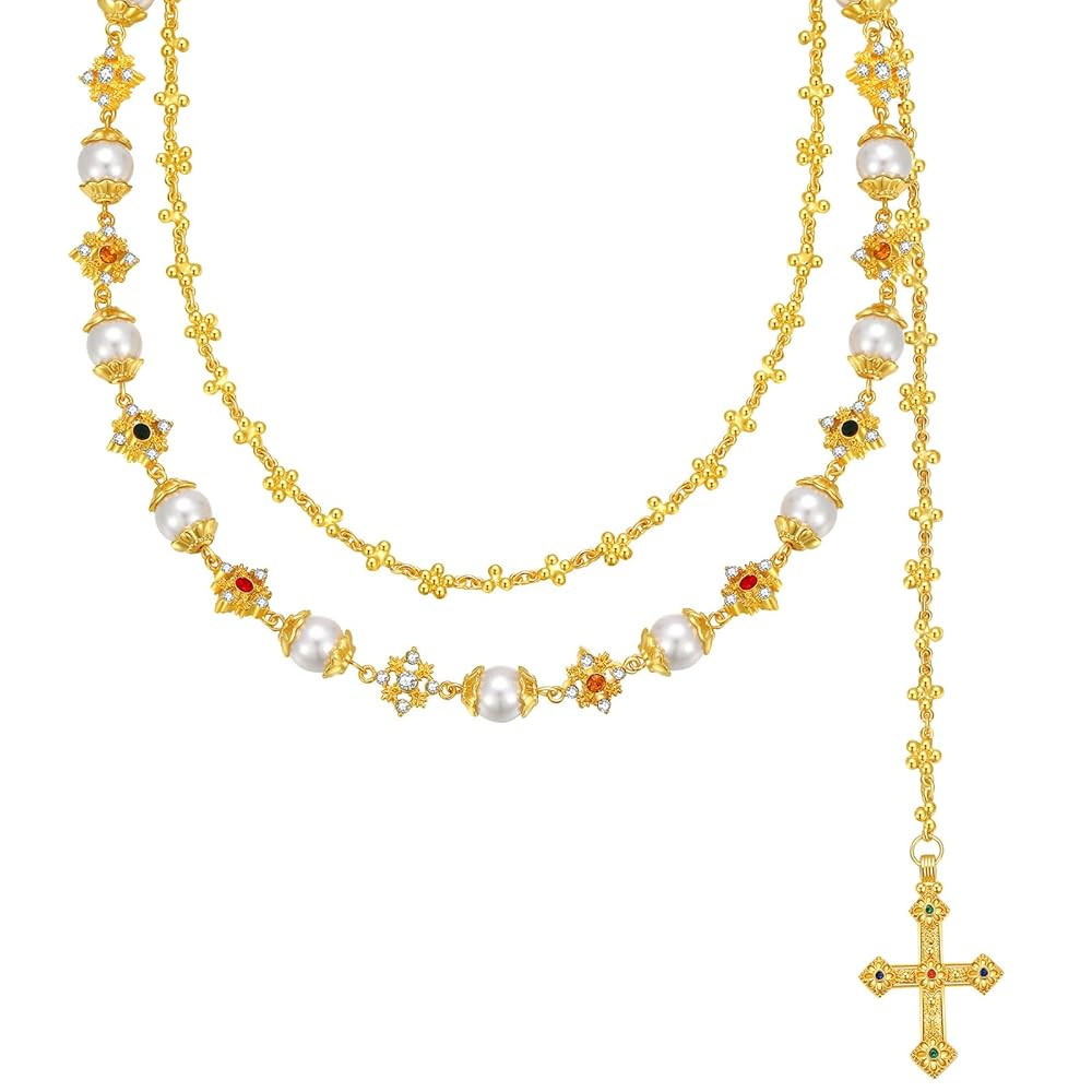 GZQ Layered Gold-tone Plated Pants Chain for Women Men Cross Luxury Faux Pearl Wallet Chain Jean ... | Amazon (US)