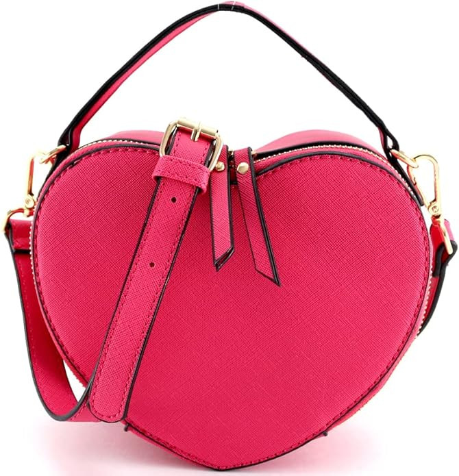 Cute Heart Shape Girls Womens Vegan Leather Small Handle Satchel Crossbody Purse | Amazon (US)