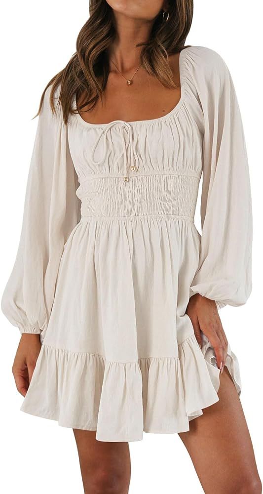 LILLUSORY Women's Long Sleeve Mini Dresses 2024 Summer Square Neck Cottagecore Casual Smocked Flo... | Amazon (US)