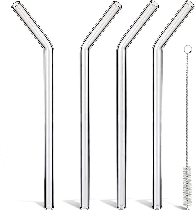Reusable Glass Straws Shatter Resistant Clear, Skinny Glass Straw Bent Thin for 16 oz Cups Tumble... | Amazon (US)