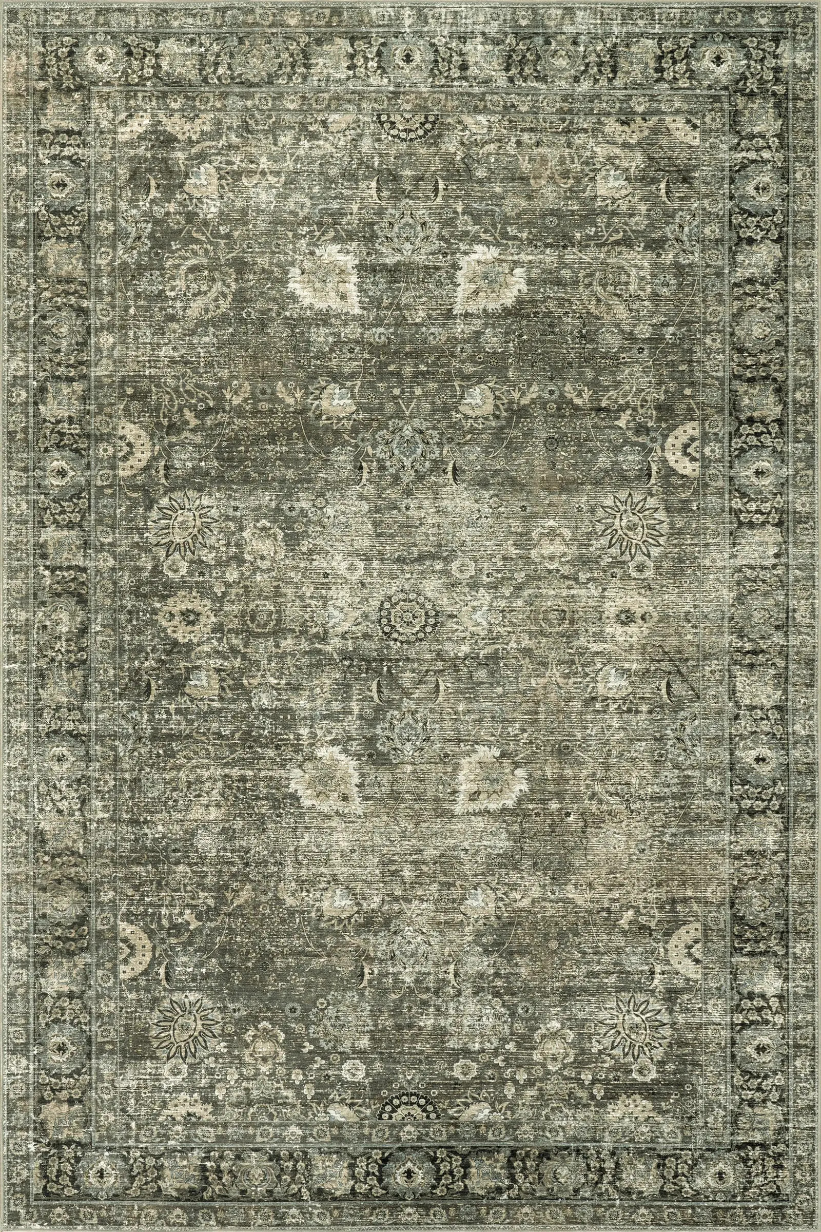 Bayberry Spill Proof Vintage Washable Rug | Green Grey | Rugs USA