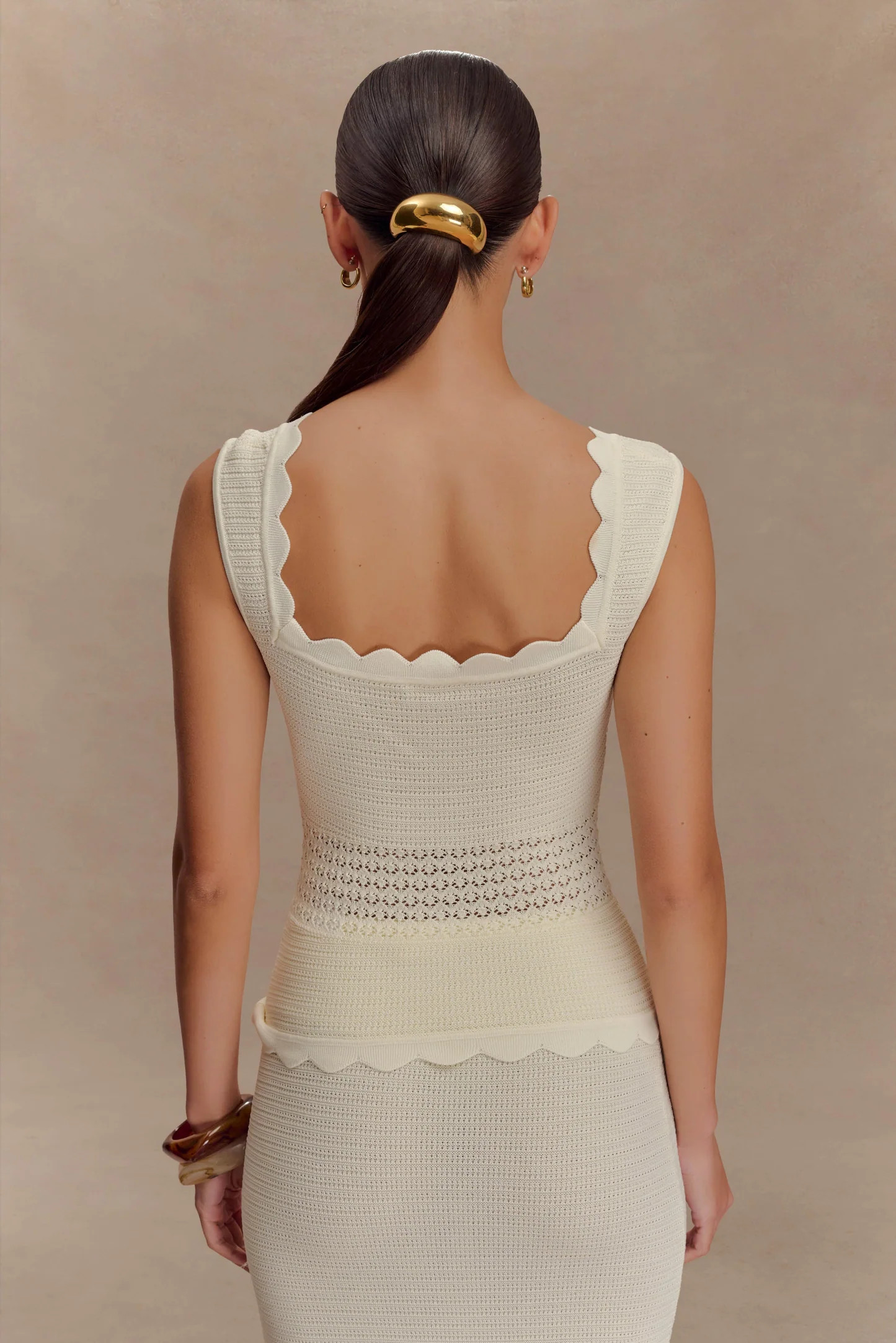 Scallop Knit Top - Ivory | MESHKI US