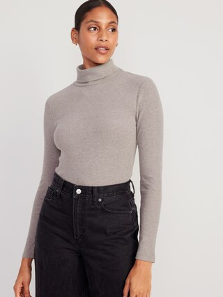 Fitted Plush Rib-Knit Turtleneck for Women | Old Navy (US)