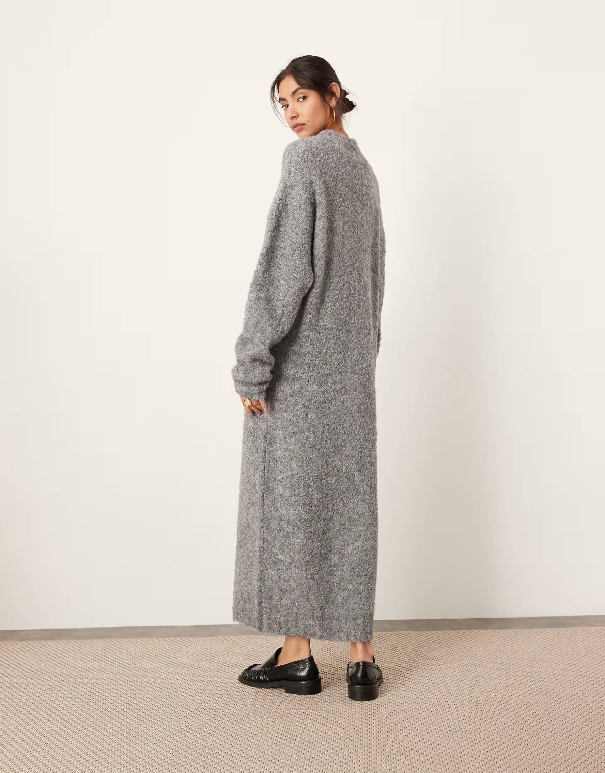 ASOS EDITION boucle chunky knit high neck maxi dress in gray | ASOS (Global)