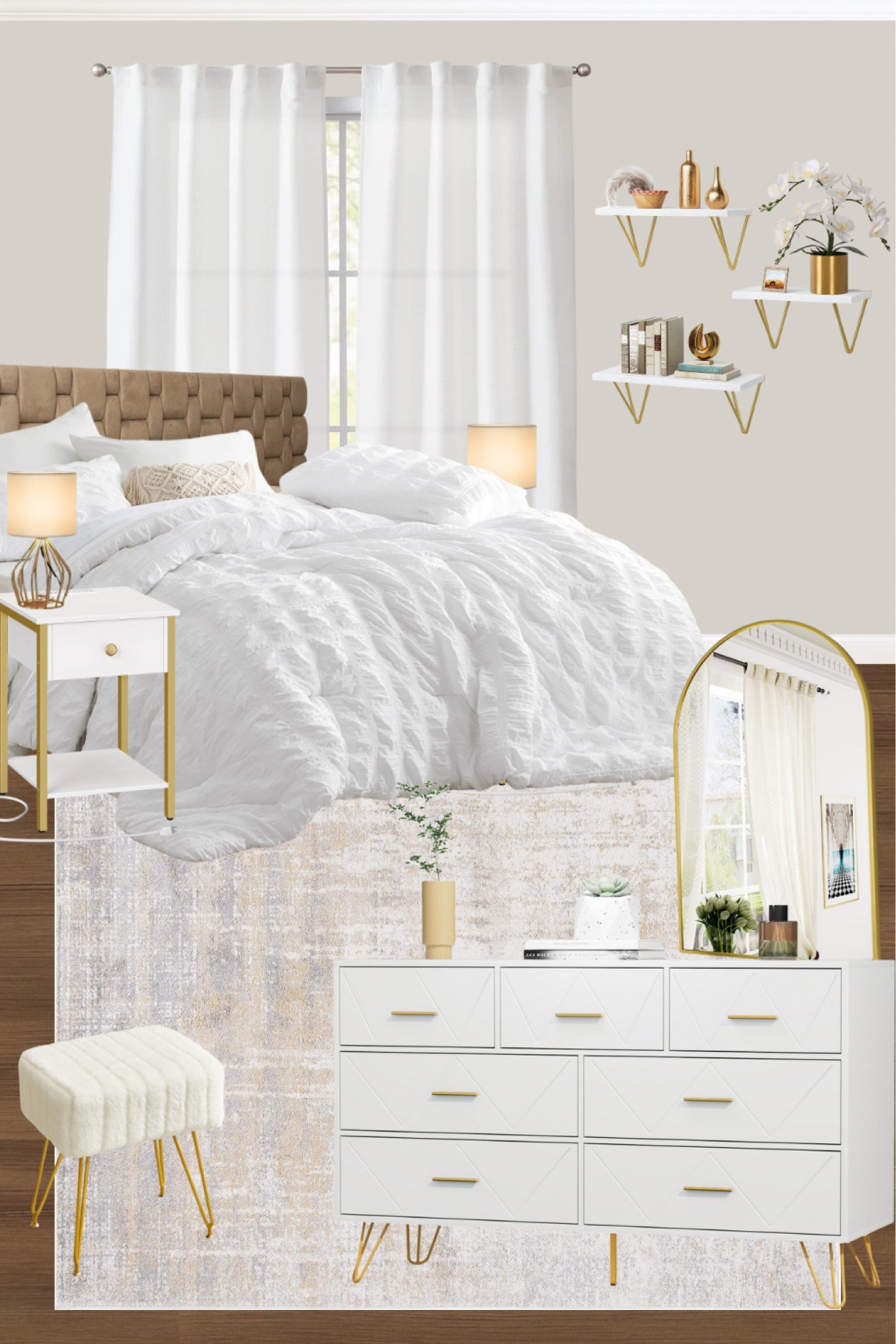 White and gold bedroom idea! A clean, comfy bedroom design.

#LTKhome