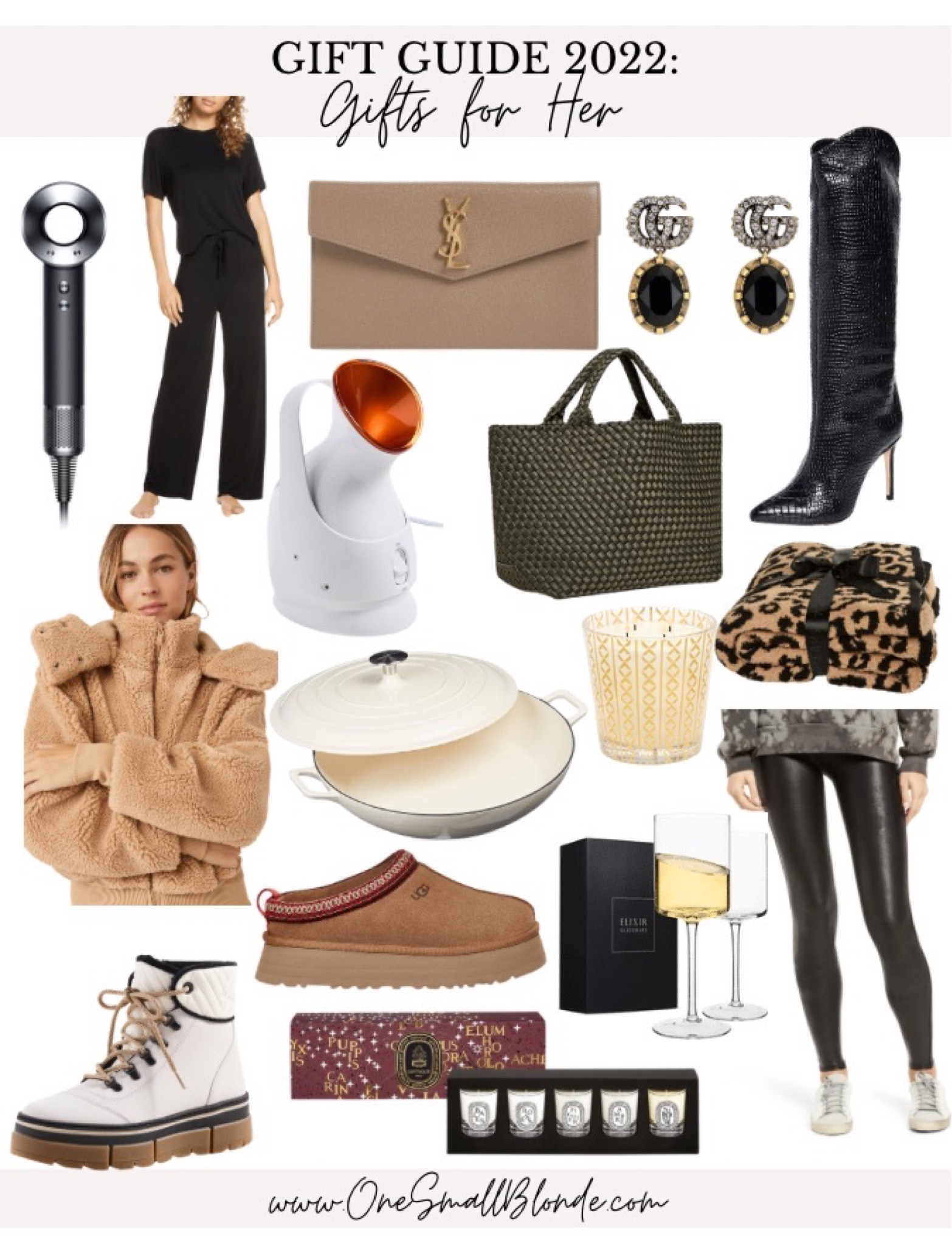Gift guide: for her

Dyson hair dryer, best pj set, ysl clutch, Gucci earrings, tall black Schutz boots, face steamer, Alo coat, tote bag, barefoot dreams blanket, nest holiday candle, spanx leggings, wine glasses, pan, ugg Tasman, white boots, & dyptique candle set.

#LTKGiftGuide #LTKHoliday #LTKstyletip