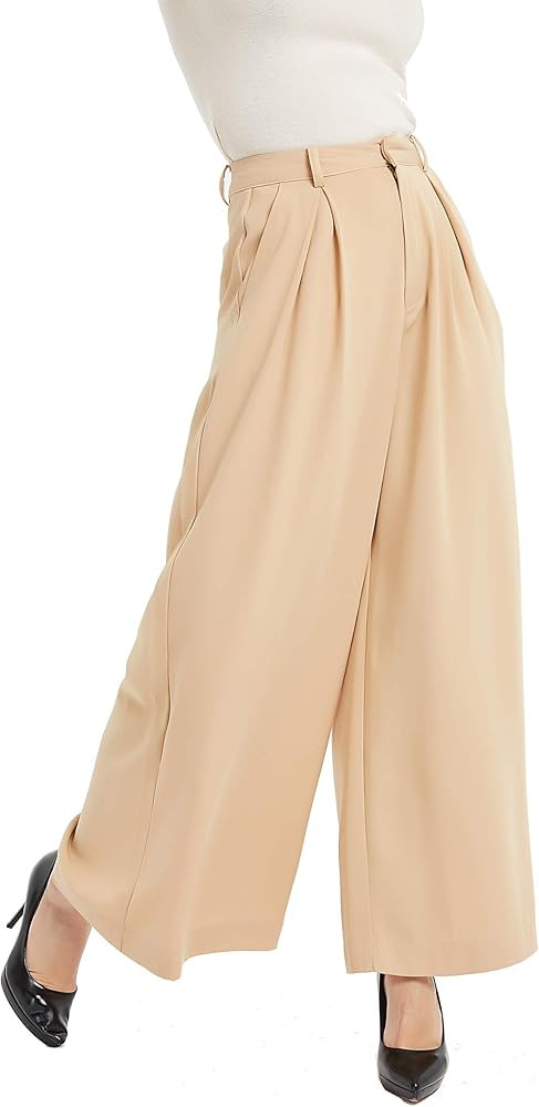 Tronjori Women High Waist Casual Wide Leg Long Palazzo Pants Trousers Regular Size | Amazon (US)