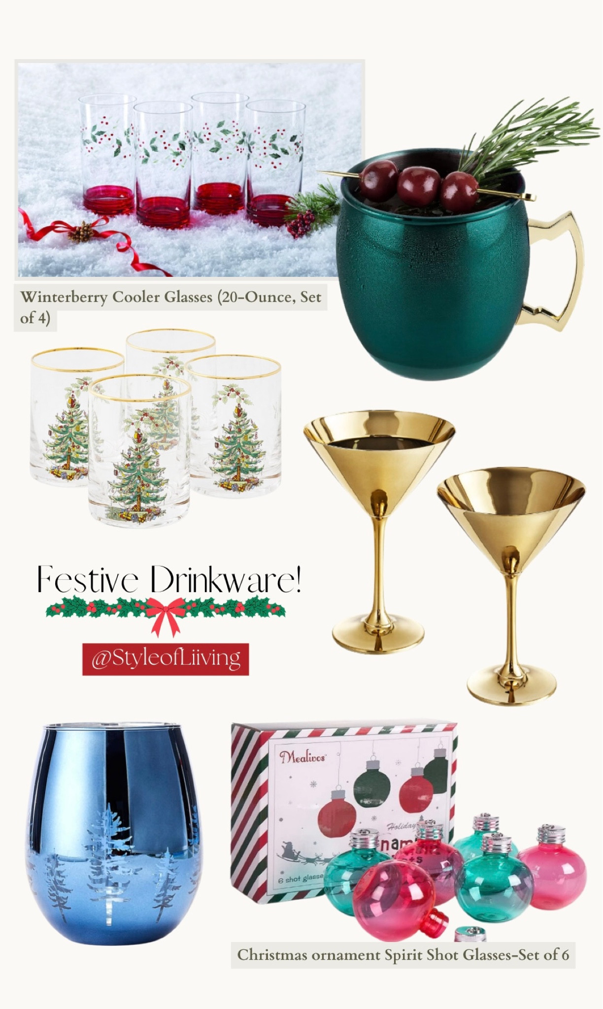 Festive drink ware for holidays and Christmas! From Amazon…barware. Shot glasses, wine glasses, martini glasses, Moscow mule mugs cups, cocktail drink ware. Host hostess gift ideas.

#LTKparties #LTKHoliday #LTKGiftGuide