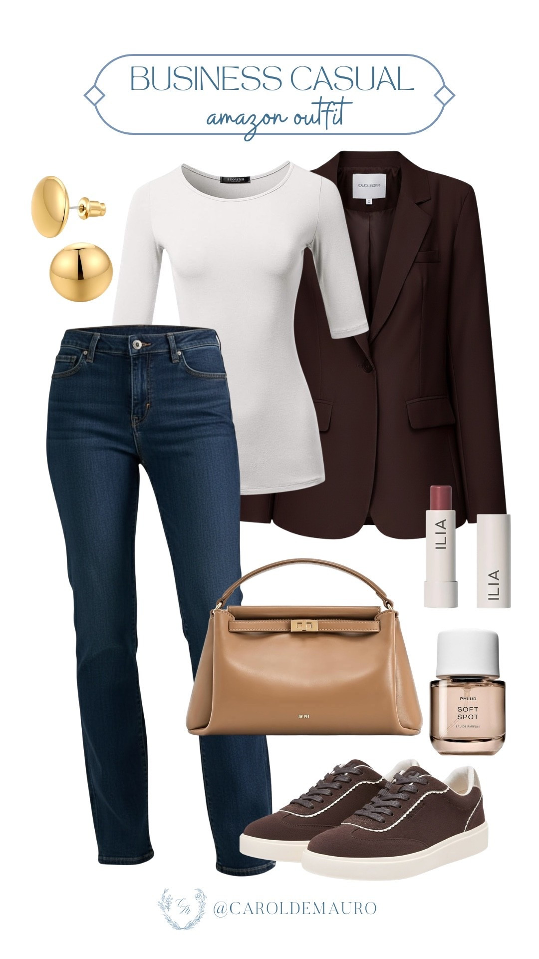 Mastering the business casual vibe has never been easier with these Amazon finds! Easily pair a chic chocolate brown blazer and matching sneakers with classic denim and a neutral handbag for a look that’s polished yet totally comfortable.

office look, workwear, corporate chic, work to weekend, capsule wardrobe, ootd, monochrome style, dark wash jeans

#LTKSeasonal #LTKootd #LTKU