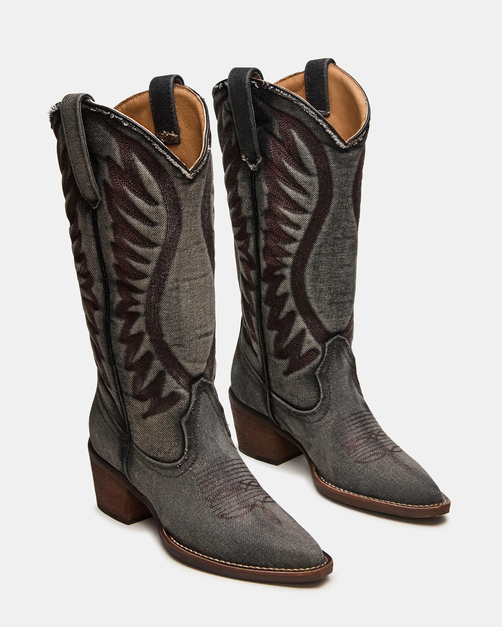 ALBANY Black Denim Pointed-Toe Women's Western Boot | Steve Madden (US)