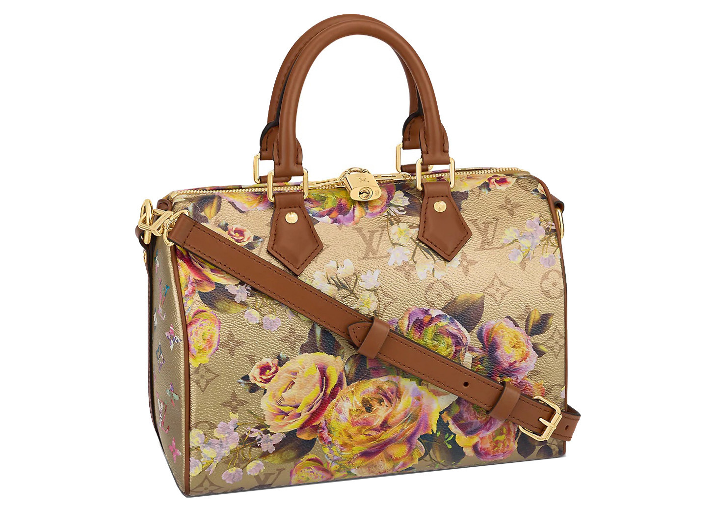 Women's Louis Vuitton Speedy Bandouliere 25 Floral Pattern in Gold | StockX