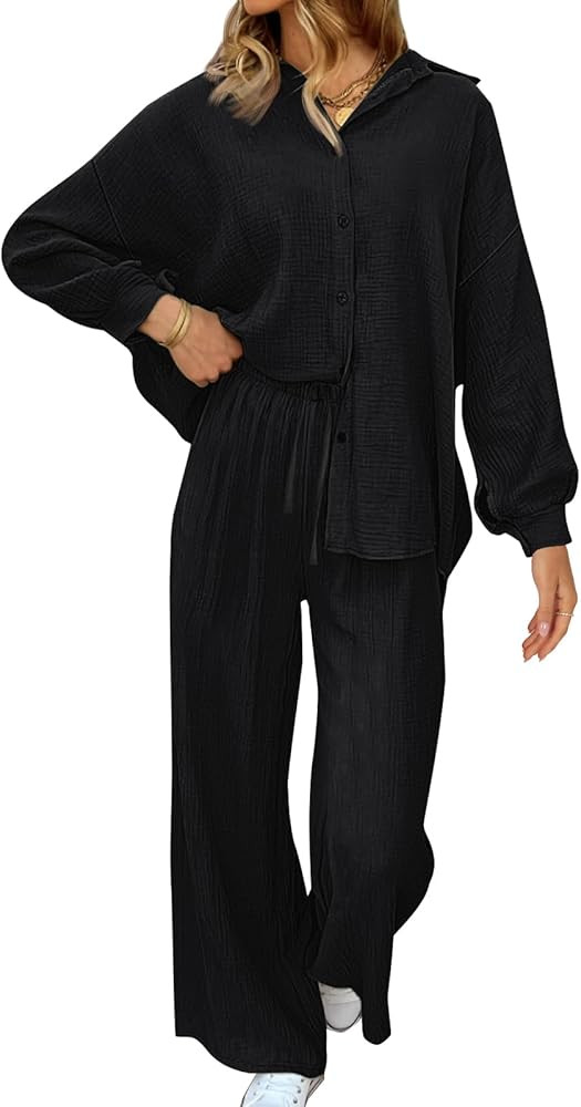 AUTOMET Womens 2 Piece 2024 Spring Clothes Fashion Outfits Two Piece Matching Wide Leg Palazzo Pa... | Amazon (US)