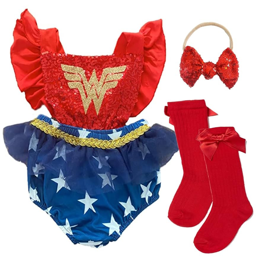 baby Girl superhero Halloween Costume customized baby girl costume superhero girl sequin romper h... | Amazon (US)