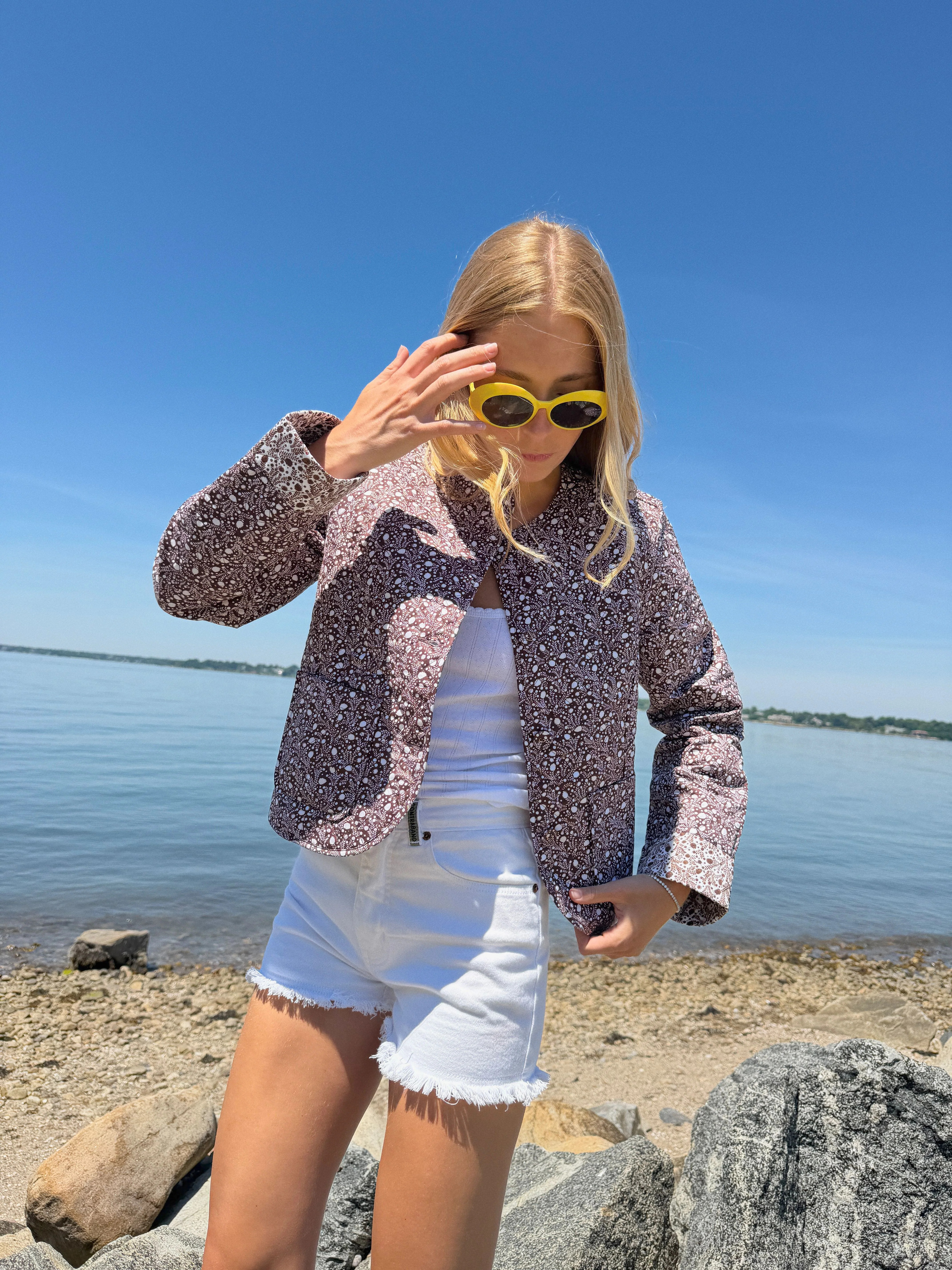 The Cropped Rowan Jacket - Chocolate Ditsy Thistle | Hill House Home US