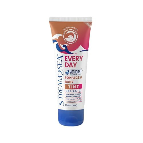 STREAM 2 SEA Every Day Tint Mineral Sunscreen SPF 45 Broad Spectrum — No White Cast | Reef Safe, Biodegradable, EWG Verified | Zinc Oxide Dewy Makeup Base, Water Resistant | Face & Body 2.5 Fl Oz | Amazon (US)