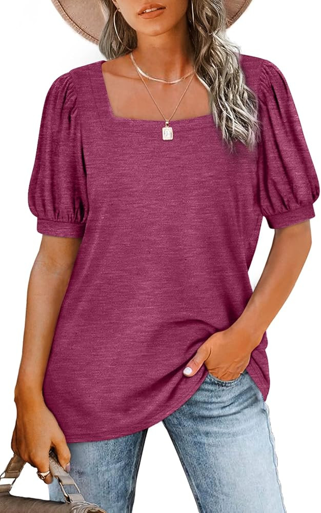 WIHOLL Tunic Tops for Women Loose Fit Long Sleeve Shirts Square Neck Tops | Amazon (US)
