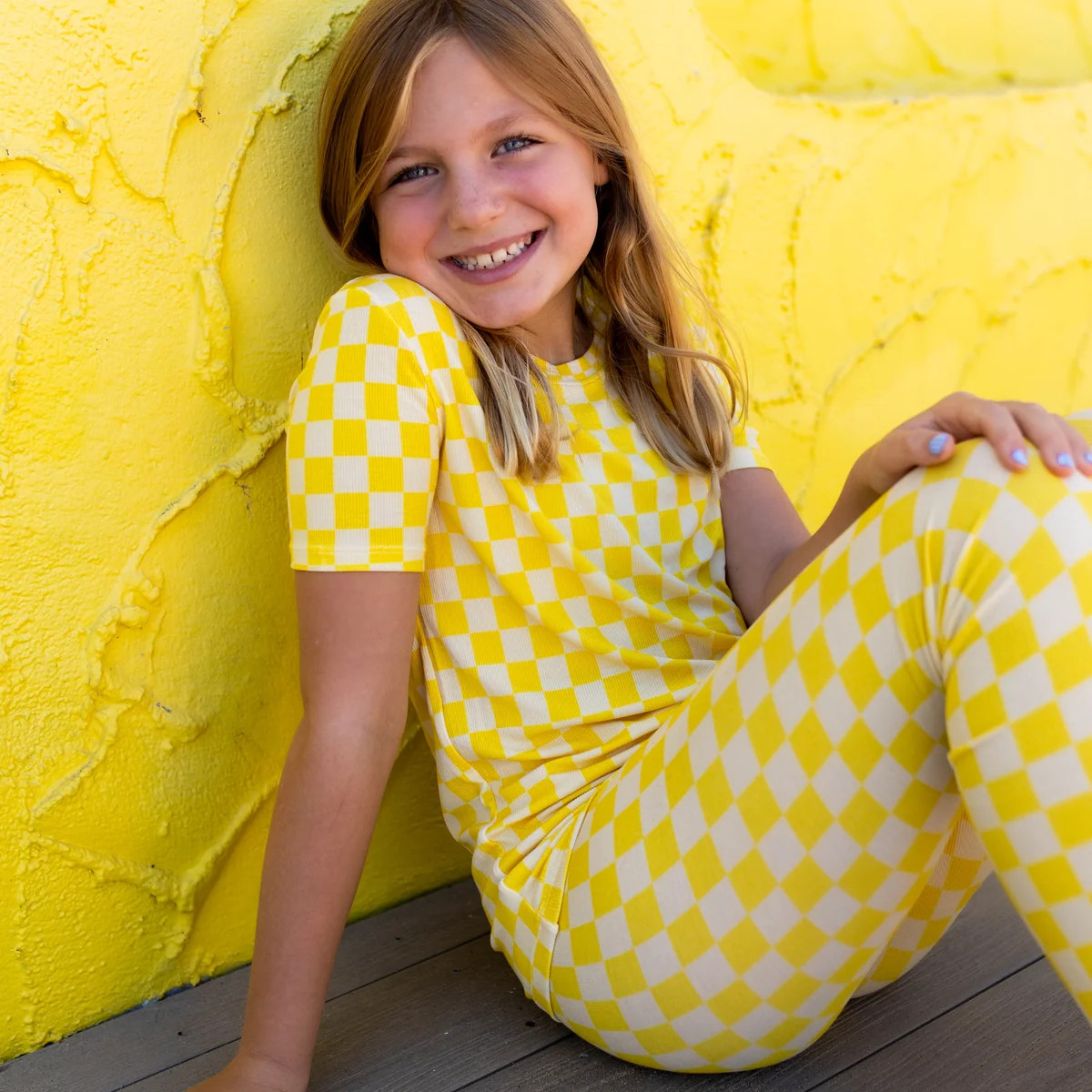 Butter Yellow Ribbed Two Piece Kids Bamboo Pajama Set | Staykation | Staykation