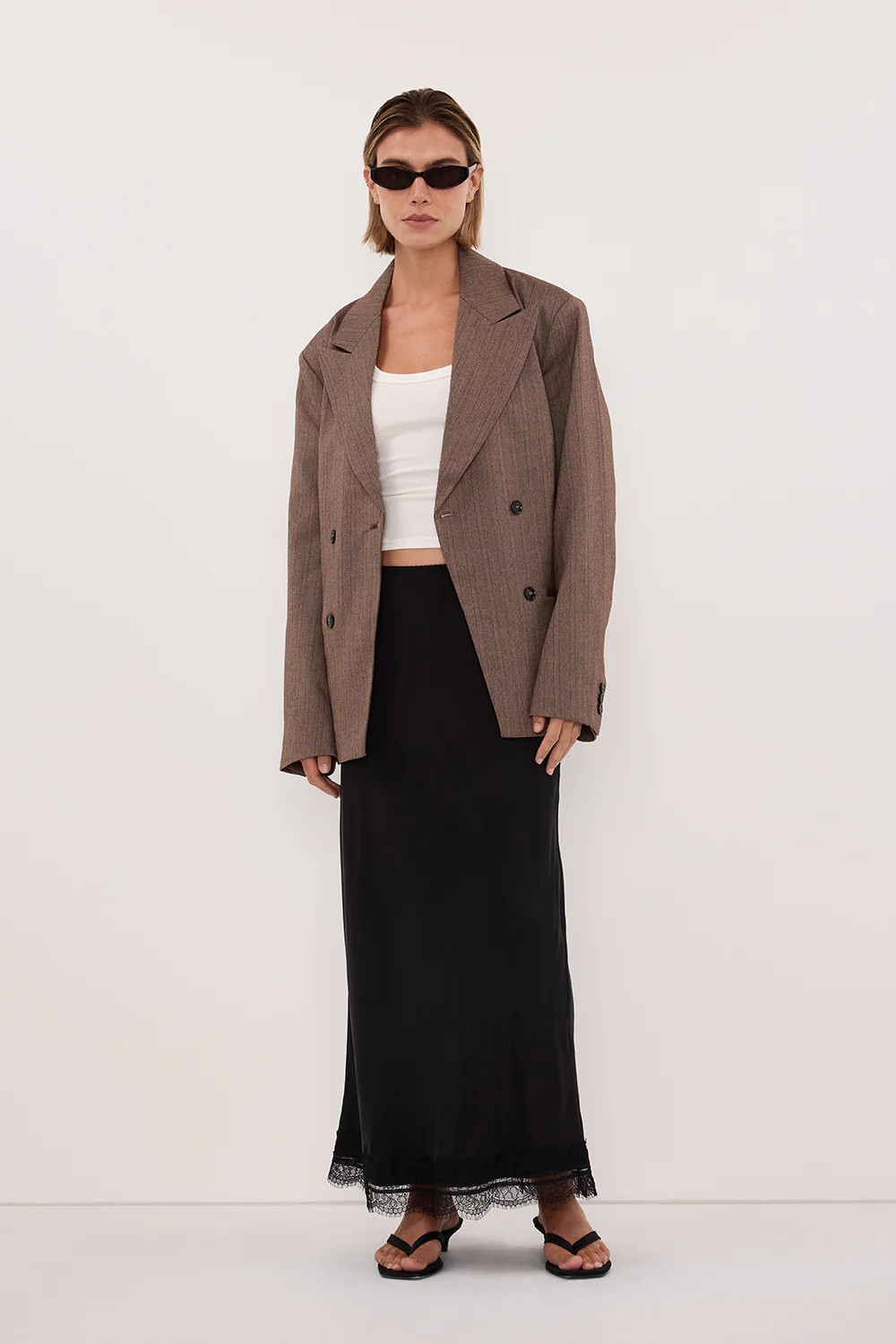 HAILEY CHOC STRIPE TIE BLAZER | DISSH