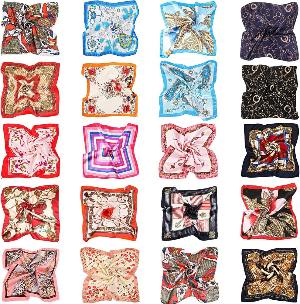 20 Pieces Women Satin Square Scarf Mixed Color Small Silk Neck Scarf for Women Girls Favors, Rand... | Amazon (US)