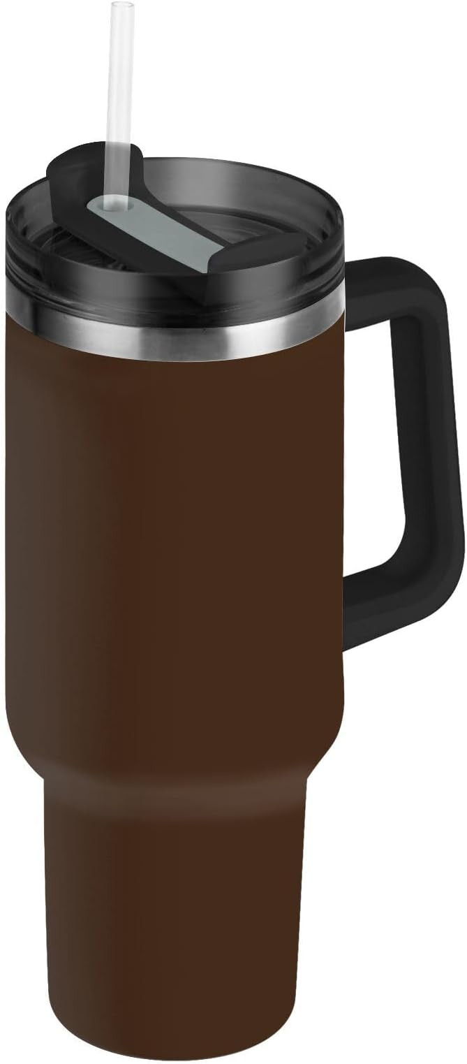 Chocolate Brown Tumbler with Handle 30 Oz Water Cup with Straw and Lid, Stainless Steel Tumblers ... | Amazon (UK)
