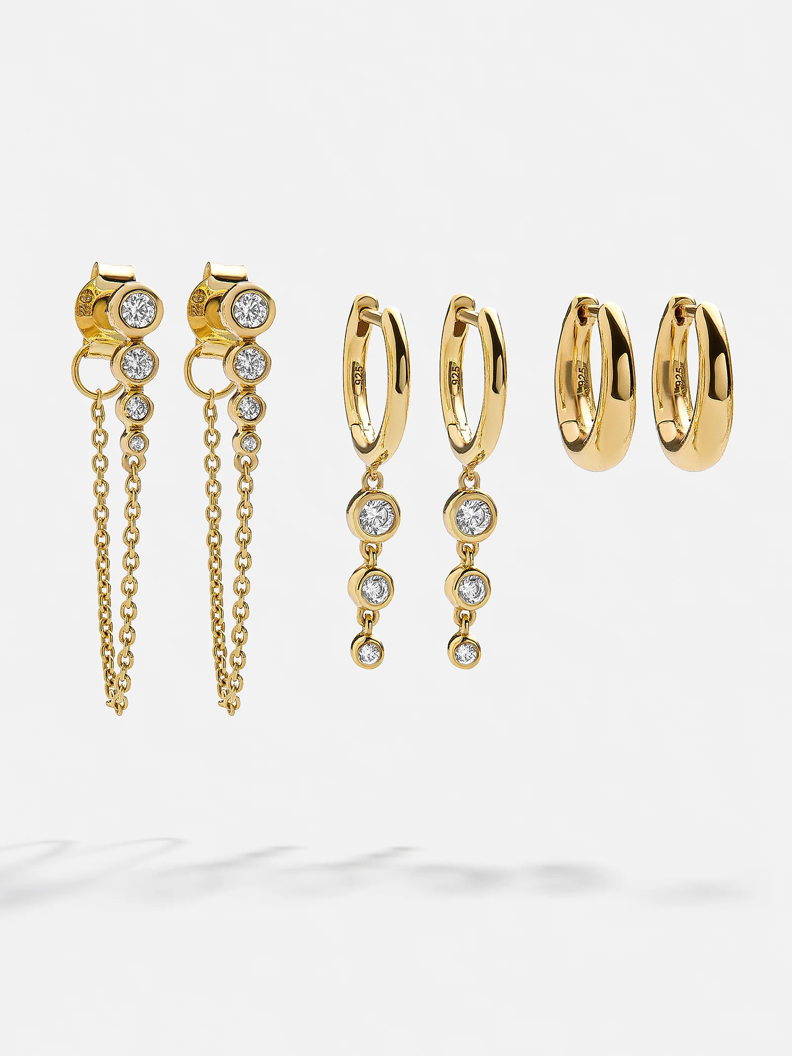 Jenelle 18K Gold Earring Set - Gold/Pavé | BaubleBar