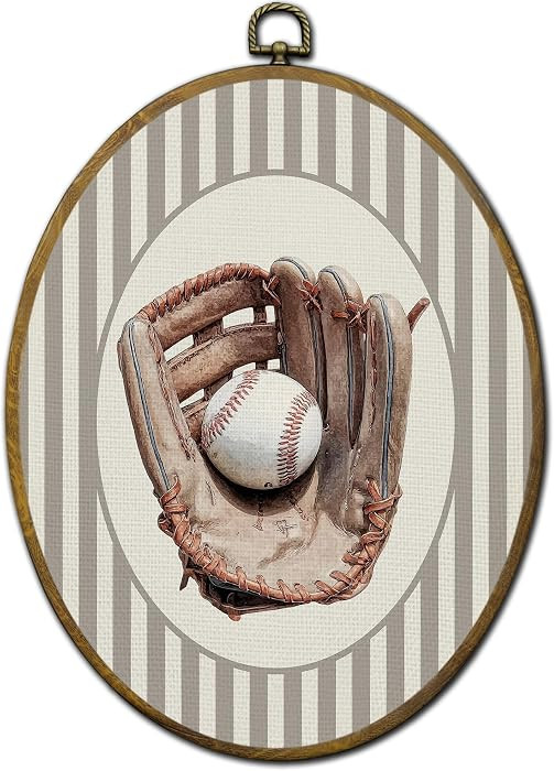 QZQE Baseball Boy Nursery Oval Wall Art Decor Framed, Kids Oval Canvas Prints, Vintage Baseball G... | Amazon (US)
