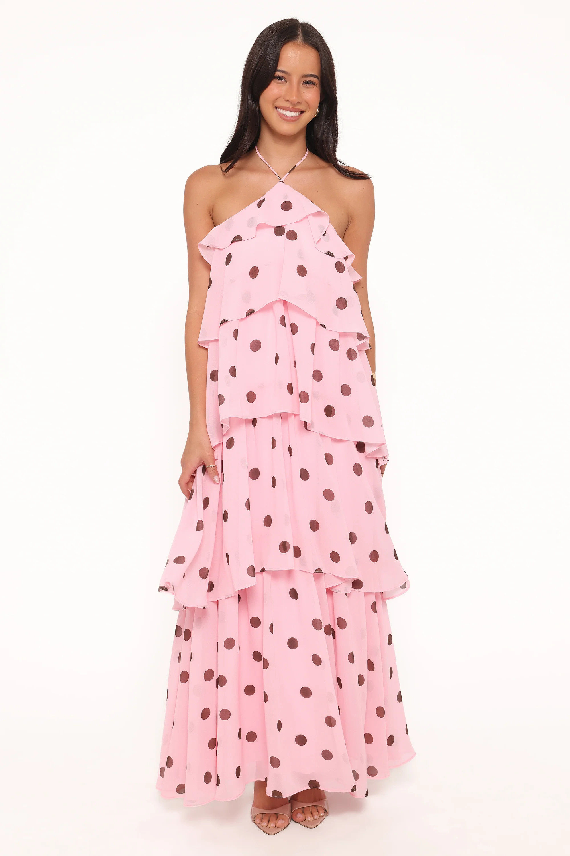 Chasity Halterneck Maxi Dress - Pink Polka Dot | Petal & Pup (US)