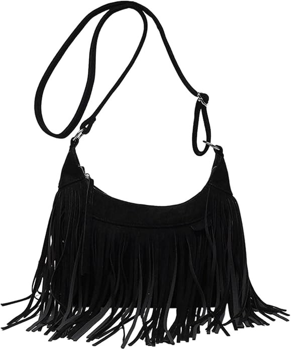LOVIVER Women Shoulder Handbag Tassel Purse, Fashion Modern Satchel Adjustable Strap Retro Fringe... | Amazon (UK)