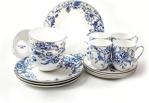 KOKEN - 16 Pc Dinnerware Sets – Blue china dinnerware set - Plates and Bowls Sets Dishes Set fo... | Amazon (US)