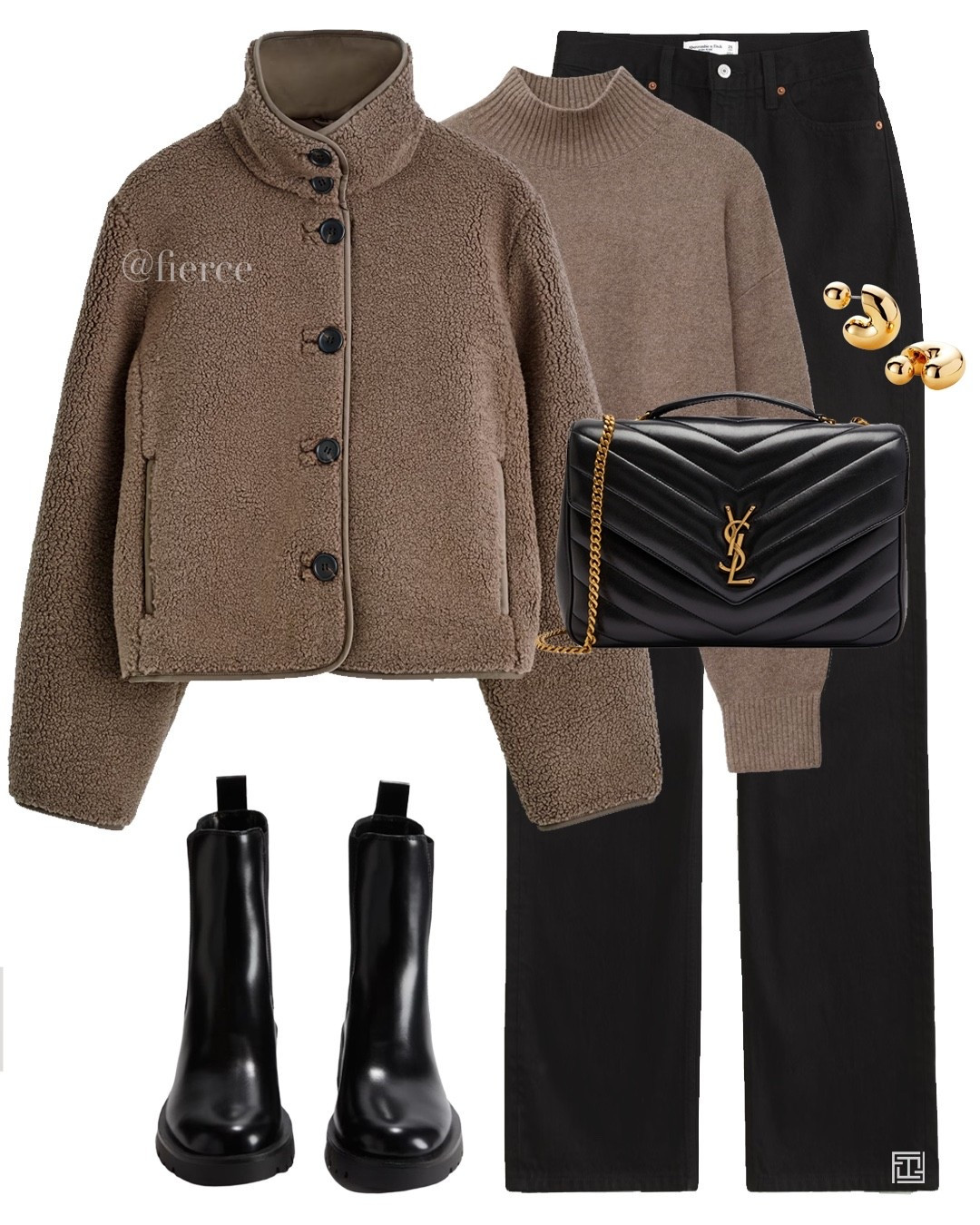 Taupe beige Teddy jacket black jeans black ankle boots black quilted Saint Laurent bag chic outfit 

#LTKCyberWeek 

#LTKwinter #LTKuk