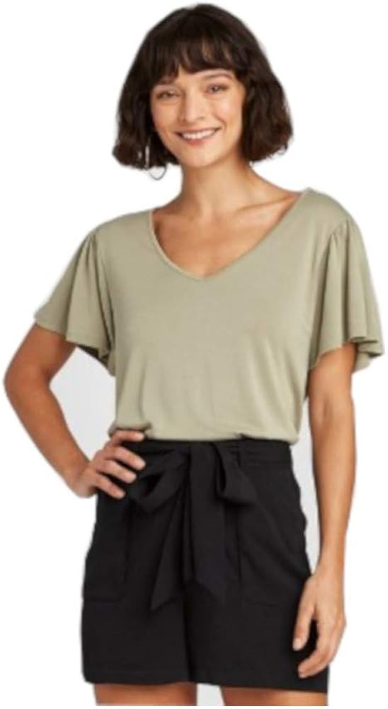 A New Day Womens Flutter Sleeve V-Neck Tee | Amazon (US)