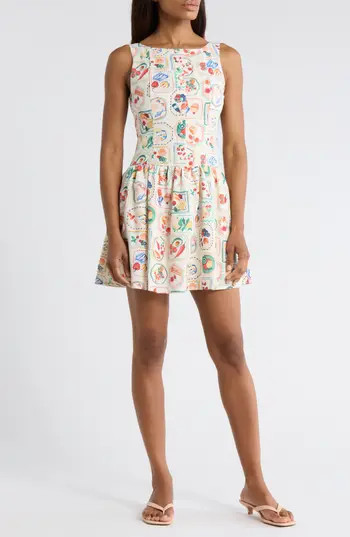 Blu Pepper Mediterranean Lunch Motif Drop Waist Minidress in Ivory Multi at Nordstrom Rack, Size Large | Nordstrom Rack